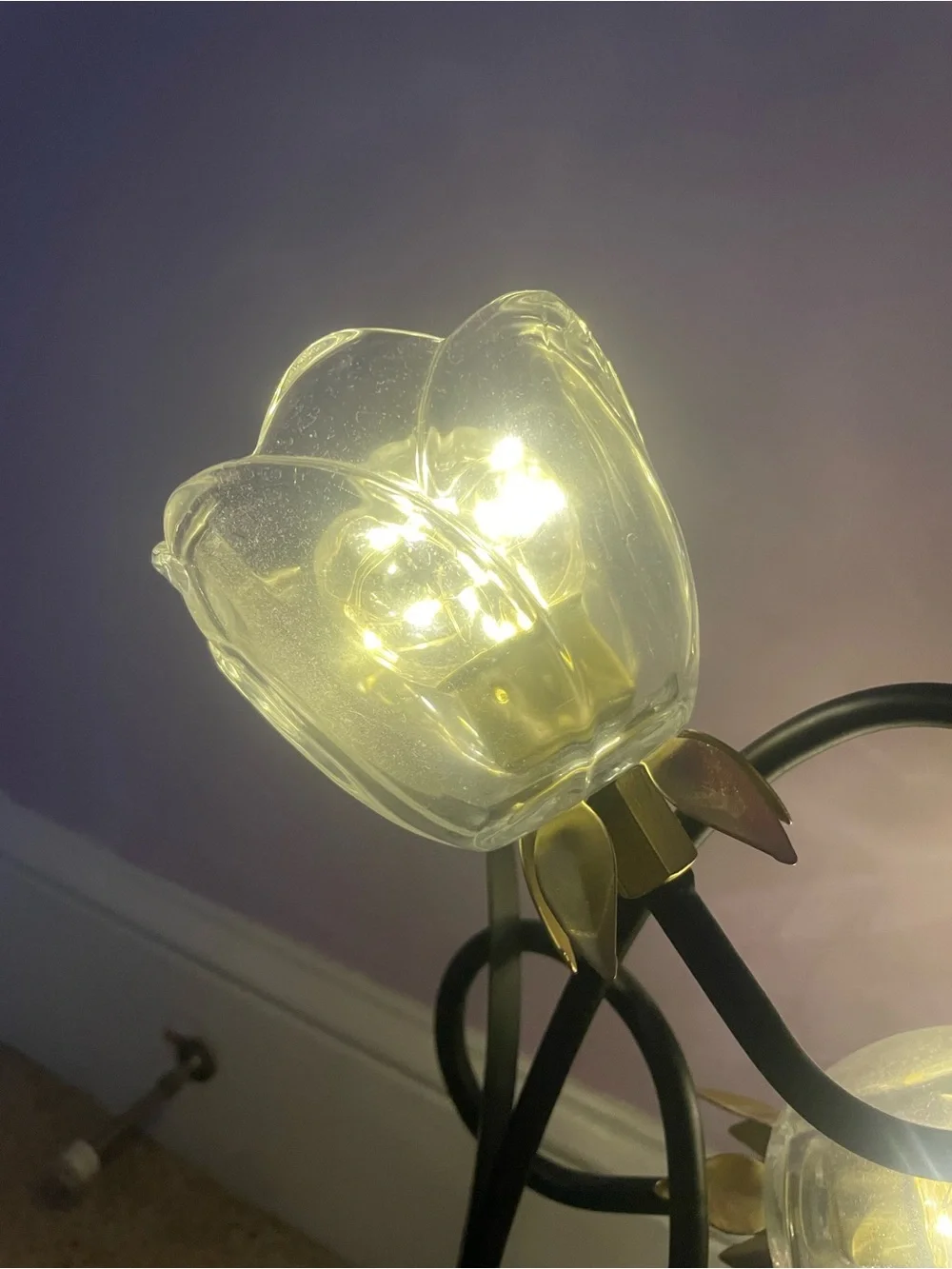 Black & Gold Rose Glass Table Lamp